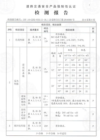 車身反光標識—道路交通安全產（chǎn）品強製性認證檢測報告